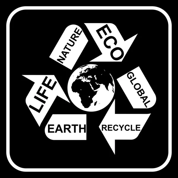 Recycling symbool op zwart — Stockvector