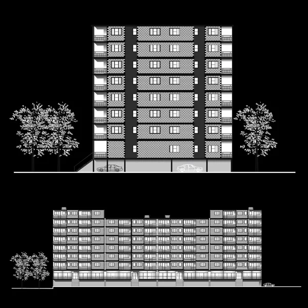 Façade. Bâtiment d'habitation — Image vectorielle