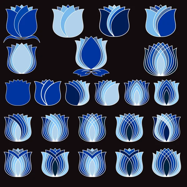 Tuliip azul, Flor símbolo conjunto — Archivo Imágenes Vectoriales