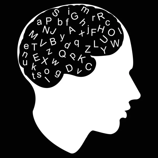 Lettres dans la silhouette du cerveau — Image vectorielle