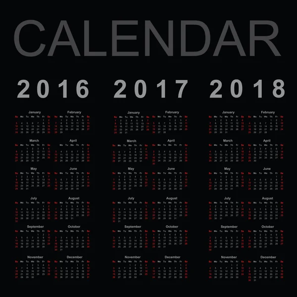 Kalender für 2016, 2017, 2018 — Stockvektor