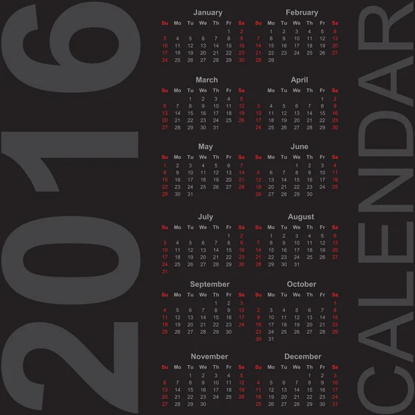 Простий календар на 2016 рік — стоковий вектор