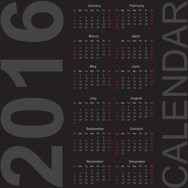 Calendário simples para 2016 — Vetor de Stock