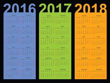 2016 için takvim 2017, 2018