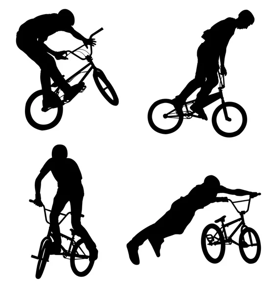 4 silhuetas ciclistas bmx de alta qualidade — Vetor de Stock