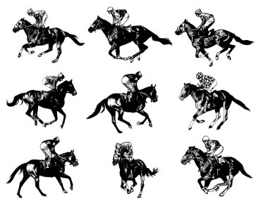 racing horses and jockeys illustration clipart
