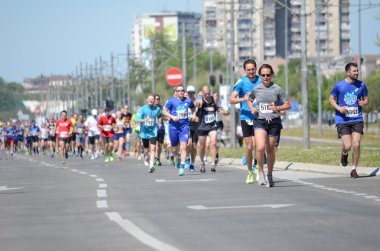 Belgrad, Sırbistan için 29 Belgrad Maratonu üzerinde 16 Nisan 2016 sırasında Maratonu rakiplerinden bir grup 