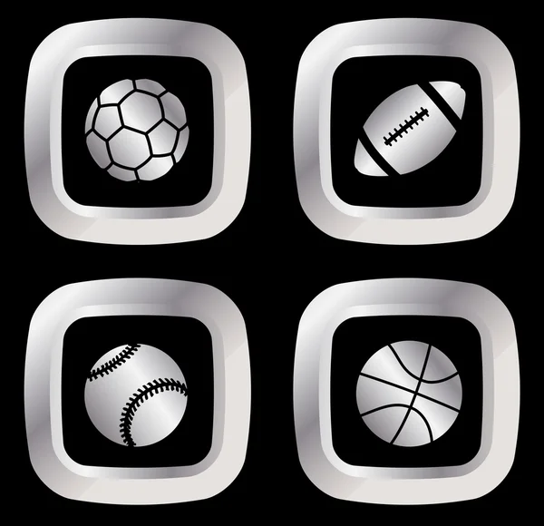 Conjunto de quatro ícones do esporte de prata —  Vetores de Stock