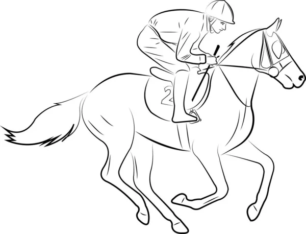 Jockey Riding Horse Line Art Illustration Vector — ストックベクタ