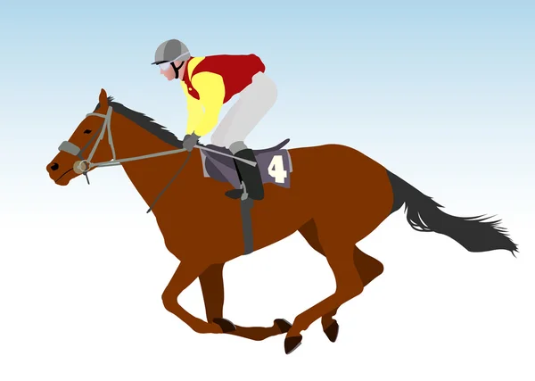 Ilustración de caballo de carreras de jockey — Vector de stock