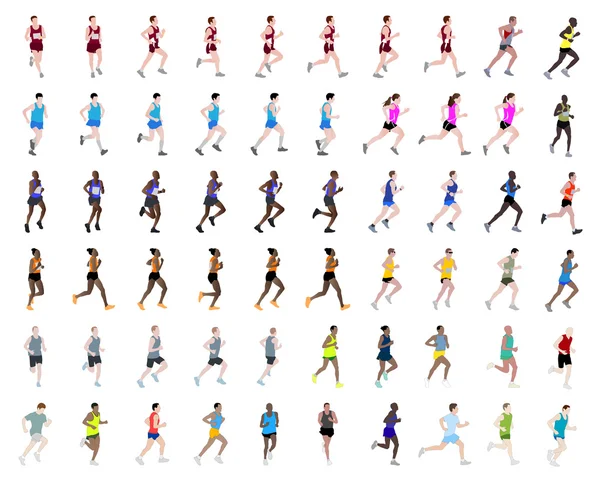 60 people running illustrations — Stock Vector