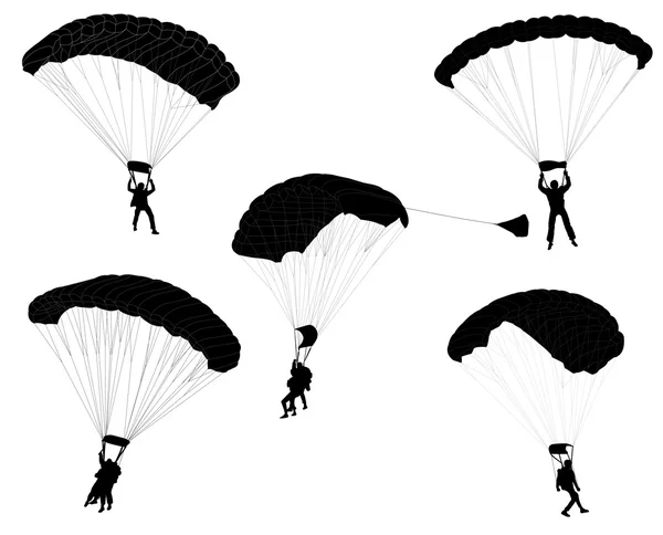 Colección de siluetas paracaidistas — Vector de stock