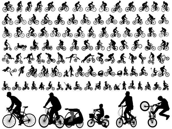 106 high quality bicyclists silhouettes — Stock Vector