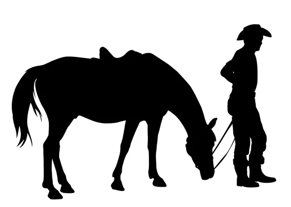 Onun atı siluet kovboyla — Stok Vektör