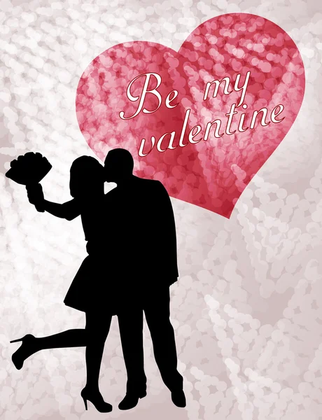 Pasangan dalam cinta siluet, kartu valentine - Stok Vektor