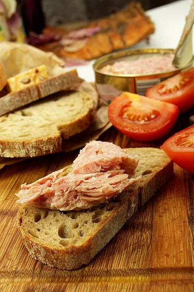 Breakfast of pork with canned — Stock Photo, Image