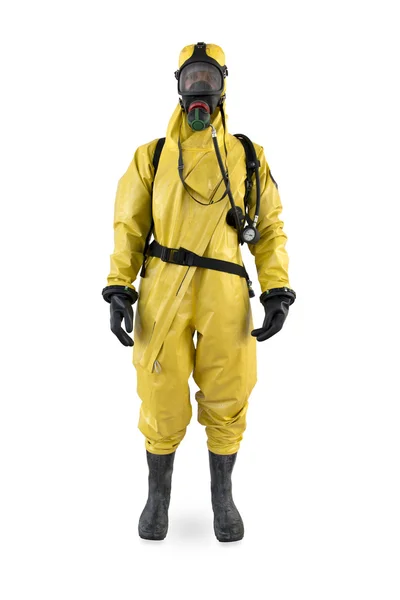 Worker in a protective suit and breathing apparatus isolated — Stock Photo, Image