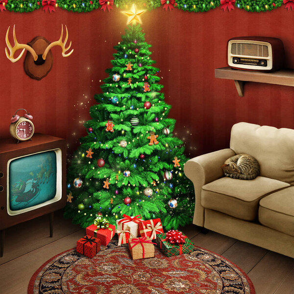 Festive Greeting Vintage Card Christmas Home Computer Graphics — Stock Photo, Image