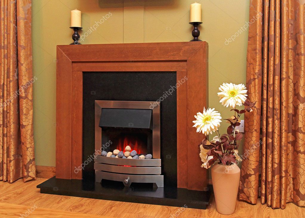 Electric Fireplace With Lava Stones Stock Photo C Baloncici