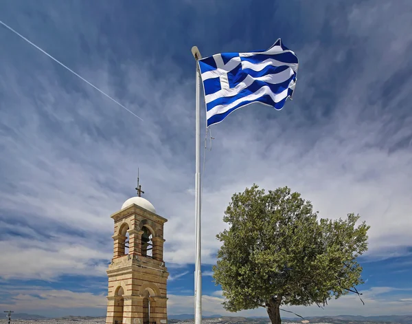 Greek Flag and Olive Tree — Stock Photo, Image