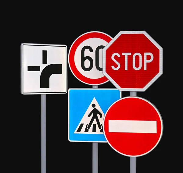 Traffic Signs at Black — Stock Photo, Image