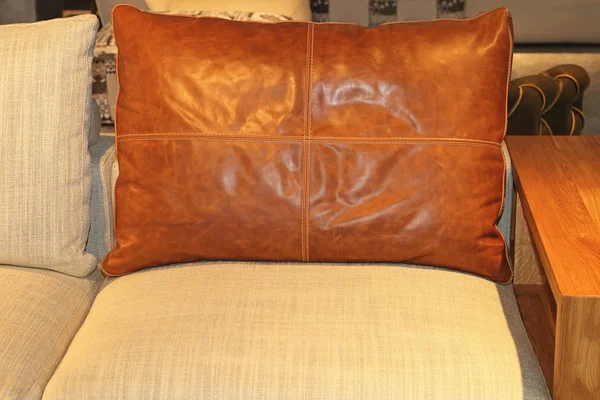 Brown Leather Pillow — Stock Photo, Image