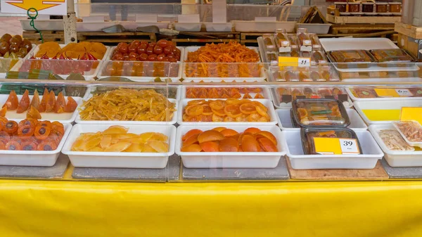 Dolci Tradizionali Alla Frutta Candita Mercato Francia — Foto Stock
