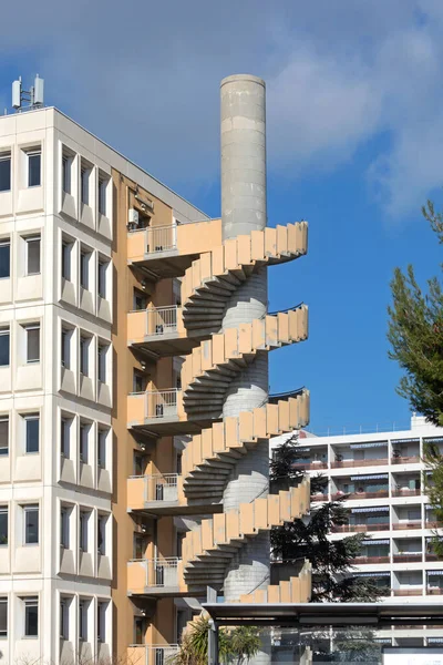 Escaleras Espiral Hormigón Externo Edificio Fire Escape —  Fotos de Stock