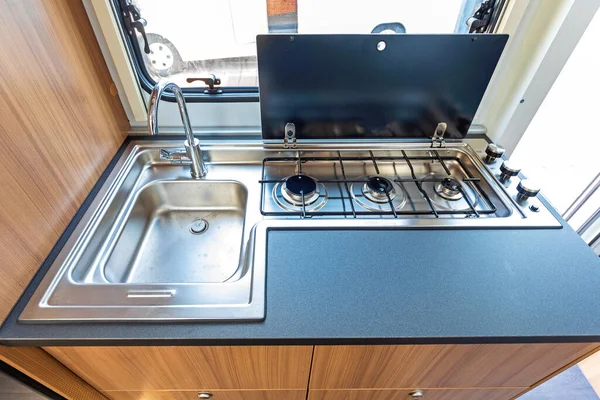 Compact Kitchen Counter in Modern Camper Van