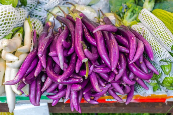 Purple Slim Aubergine Farmers Market Hong Kong — Stock Photo, Image
