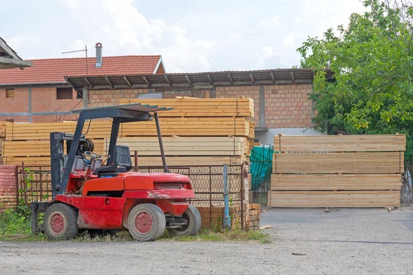 Forklift Truck Plank Wood Material Storage — Stock Photo, Image