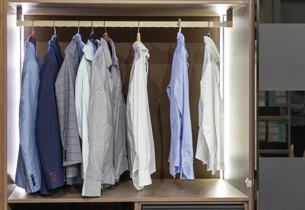 Business Shirts Suits Hangers Wardrobe Closet — Stock Photo, Image