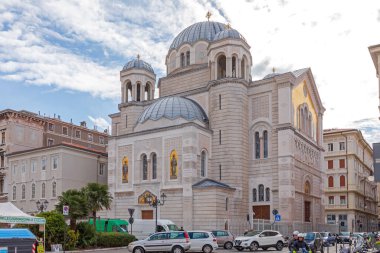 Trieste, İtalya - 7 Mart 2020: Trieste, İtalya 'daki Sırp Ortodoks Saint Spyridon Kilisesi.
