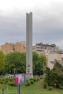 Belgrad, Sırbistan - 27 Nisan 2019: Obelisk Anıtı Belgrad, Sırbistan 'da Bağlantısız Hareket Zirvesi.