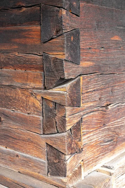 Wood Log Old House Slab Corner Notching — Stock Photo, Image