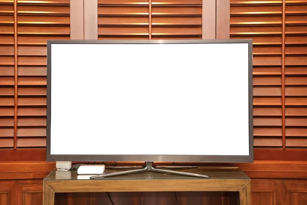 木造キャビンの大きな液晶テレビ画面 — ストック写真