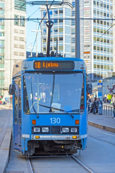 Oslo Norveç Ekim 2016 Oslo Norveç Mavi Tramvay Toplu Taşımacılığı — Stok fotoğraf