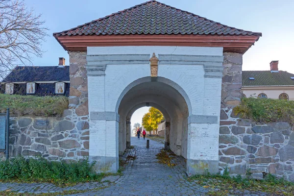 Фредрикстад Норвегия Октября 2016 Arch Gate Felrance Old Town Gamlebyen — стоковое фото