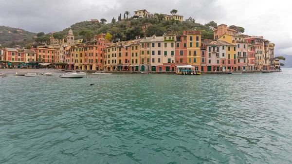 Portofino Itália Fevereiro 2018 Casas Coloridas Dia Inverno Chuvoso Portofino — Fotografia de Stock