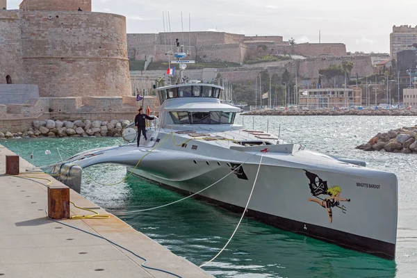 Marseille Frankrike Januari 2016 Fast Interceptor Trimaran Brigitte Bardot Sea — Stockfoto