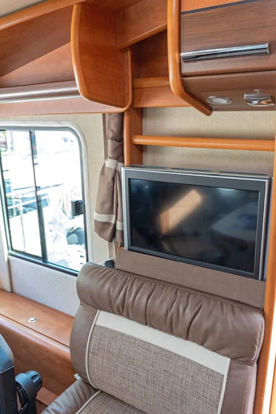 Conjunto Entretenimiento Televisivo Detrás Del Asiento Camper Van — Foto de Stock