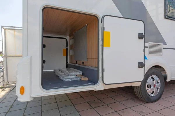 Open Cargo Door Storage Compartmet Camper Van — Stock fotografie