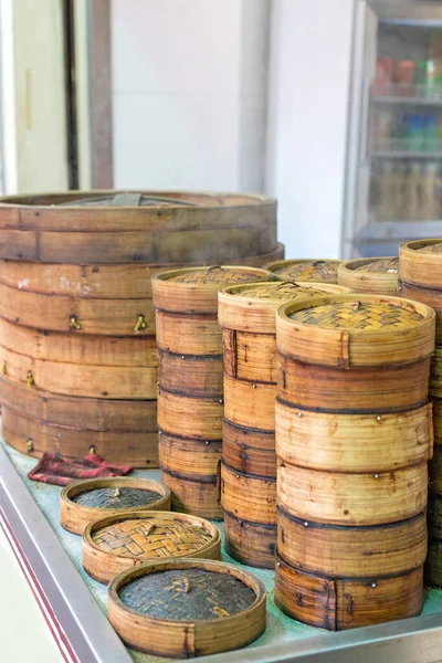 Dumplings Canastas Vapor Market Stall Hong Kong — Foto de Stock