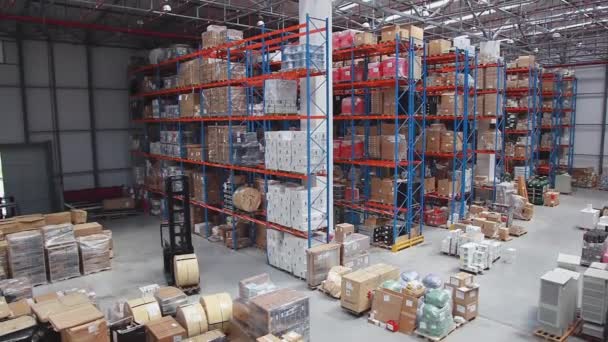 Fully Loaded Distribution Center Warehouse Commercial Building Interior — Stock Video