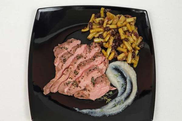 Brisket Veau Cuit Lentement Haricot Vert Plat Noir — Photo