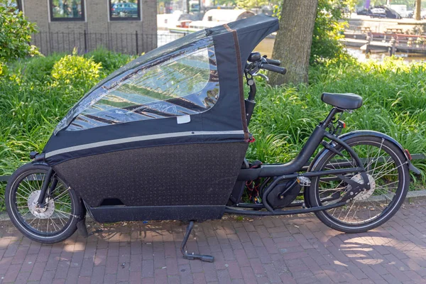 Vista Lateral Bicicleta Eléctrica Con Cabina Para Transporte Niños —  Fotos de Stock