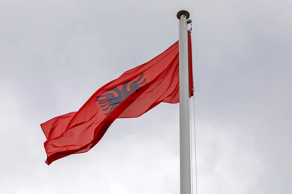 National Flag Republic Albania Cloudy Sky — Stock Photo, Image