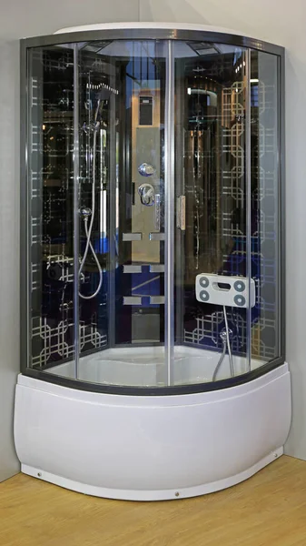 Portas Vidro Cabine Chuveiro Canto Moderno Banheiro — Fotografia de Stock