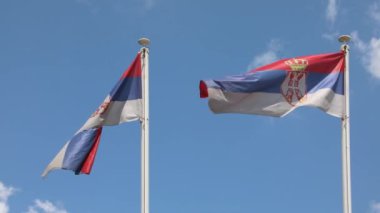 Rüzgarlı günde İki Sırp Bayrağı