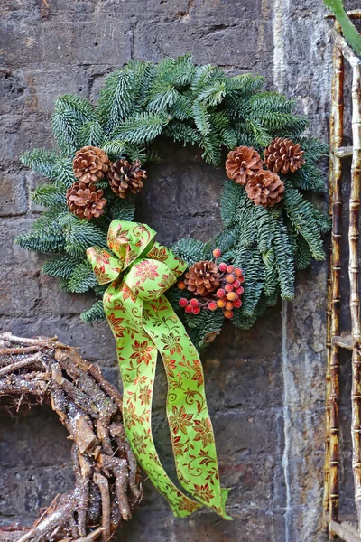 Christmas Wreath Natural Green Decoration Wall — Stock Photo, Image